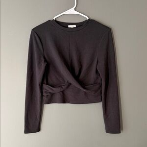 Black Long Sleeve Twist Front Top